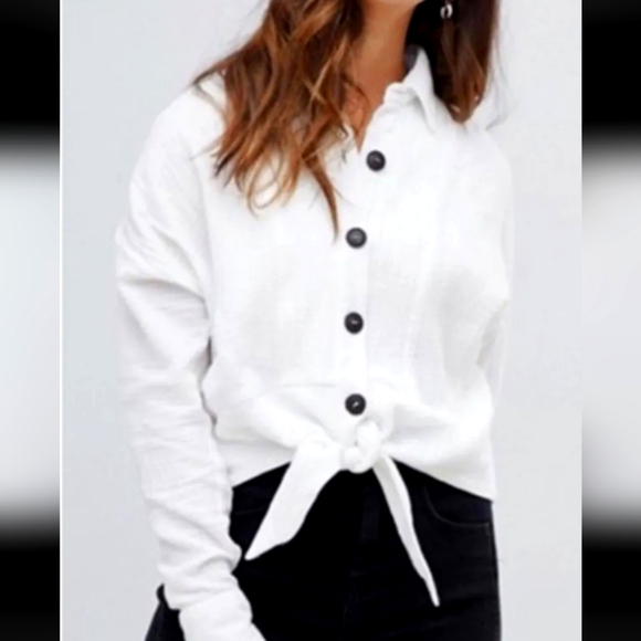 Free People Tops - Free People Sun Streaks Tie Front Top Gauzy Button Up Tie Hem White Size Small